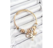 316L Çelik Beyaz Zirkon Taşlı Kalp Kelebek Ve İstiridye Model Gold Renk Charm Bileklik - TJ-BB7308