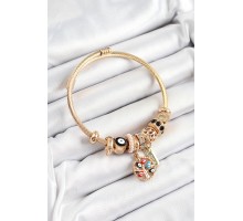 316L Çelik Siyah Nazarlı Zirkon Taşlı İnci Detaylı Hayat Ağacı Model Gold Renk Charm Bileklik - TJ-BB7313