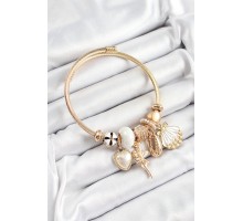 316L Çelik Beyaz Zirkon Taşlı Yıldız Melek İstiridye Ve Kalp Model Gold Renk Charm Bileklik - TJ-BB7316