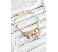 316L Çelik Beyaz Zirkon Taşlı Kelebek Model Gold Renk Charm Bileklik - TJ-BB7323