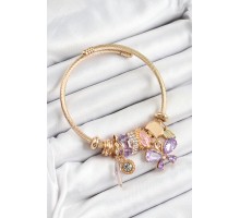 316L Çelik Mor Zirkon Taşlı Kelebek Model Gold Renk Charm Bileklik - TJ-BB7324