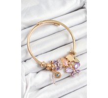 316L Çelik Mor Zirkon Taşlı Kelebek Model Gold Renk Charm Bileklik - TJ-BB7324