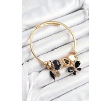 316L Çelik Siyah Zirkon Taşlı Kelebek Model Gold Renk Charm Bileklik - TJ-BB7325