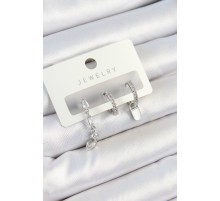 Pirinç Zirkon Taşlı Sallantılı Model Gümüş Renk 3'lü Çift Kadın Küpe Set - TJ-BKP10787