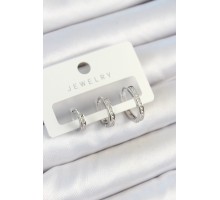 Pirinç Zirkon Taşlı Halka Model Gümüş Renk 3'lü Çift Kadın Küpe Set - TJ-BKP10788