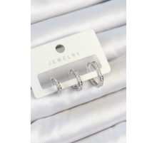 Pirinç Zirkon Taşlı Halka Model Gümüş Renk 3'lü Çift Kadın Küpe Set - TJ-BKP10788