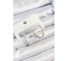 Pirinç Zirkon Taşlı Sallantılı Model Gümüş Renk 3'lü Çift Kadın Küpe Set - TJ-BKP10789