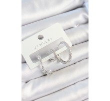 Pirinç Zirkon Taşlı Sallantılı Model Gümüş Renk 3'lü Çift Kadın Küpe Set - TJ-BKP10789