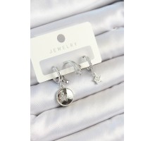 Pirinç Zirkon Taşlı Sallantılı Yıldız Model Gümüş Renk 3'lü Çift Kadın Küpe Set - TJ-BKP10792