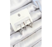 Pirinç Zirkon Taşlı Yıldız Model Gümüş Renk 3'lü Çift Kadın Küpe Set - TJ-BKP10798