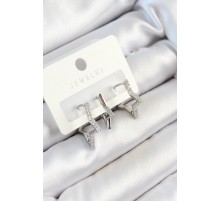 Pirinç Zirkon Taşlı Yıldız Model Gümüş Renk 3'lü Çift Kadın Küpe Set - TJ-BKP10798