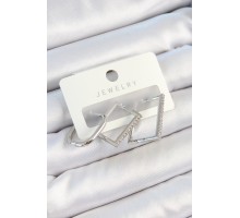 Pirinç Zirkon Taşlı Dikdörtgen Model Gümüş Renk 3'lü Çift Kadın Küpe Set - TJ-BKP10802