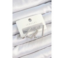Pirinç Zirkon Taşlı Dikdörtgen Model Gümüş Renk 3'lü Çift Kadın Küpe Set - TJ-BKP10802