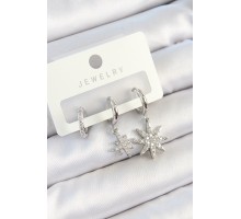 Pirinç Zirkon Taşlı Kutup Yıldızı Model Gümüş Renk 3'lü Çift Kadın Küpe Set - TJ-BKP10803