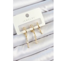Pirinç Zirkon Taşlı Sallantılı Model Gold Renk 3'lü Çift Kadın Küpe Set - TJ-BKP10815