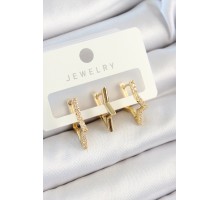Pirinç Zirkon Taşlı Yıldız Model Gold Renk 3'lü Çift Kadın Küpe Set - TJ-BKP10817