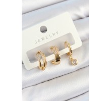 Pirinç Zirkon Taşlı Halka Model Gold Renk 3'lü Çift Kadın Küpe Set - TJ-BKP10826