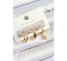 Pirinç Zirkon Taşlı Halka Model Gold Renk 3'lü Çift Kadın Küpe Set - TJ-BKP10826