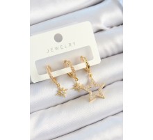 Pirinç Zirkon Taşlı Yıldız Model Gold Renk 3'lü Çift Kadın Küpe Set - TJ-BKP10828