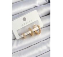 Pirinç Zirkon Taşlı Halka Model Gold Renk 3'lü Çift Kadın Küpe Set - TJ-BKP10832