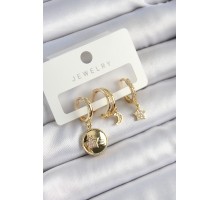 Pirinç Zirkon Taşlı Yıldız Ve Ay Model Gold Renk 3'lü Çift Kadın Küpe Set - TJ-BKP10833
