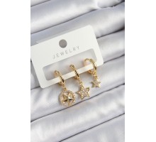 Pirinç Zirkon Taşlı Yıldız Model Gold Renk 3'lü Çift Kadın Küpe Set - TJ-BKP10835