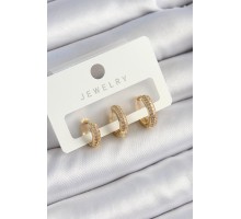 Pirinç Zirkon Taşlı Yıldız Model Gold Renk 3'lü Çift Kadın Küpe Set - TJ-BKP10836
