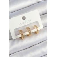 Pirinç Zirkon Taşlı Halka Model Gold Renk 3'lü Çift Kadın Küpe Set TJ-BKP10838