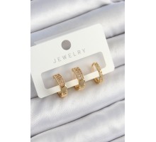 Pirinç Zirkon Taşlı Halka Model Gold Renk 3'lü Çift Kadın Küpe Set - TJ-BKP10838