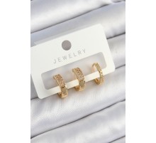 Pirinç Zirkon Taşlı Halka Model Gold Renk 3'lü Çift Kadın Küpe Set - TJ-BKP10838