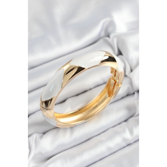 Pirinç Beyaz Mineli Baklava Model Gold Renk Kadın Kelepçe - TJ-BB7327