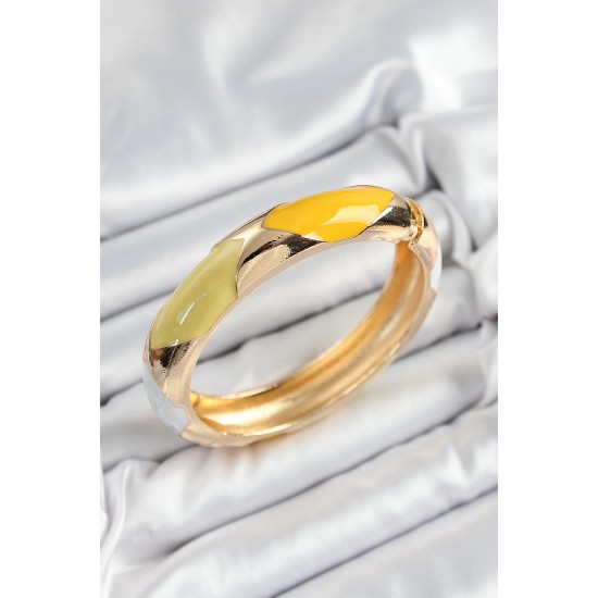 Pirinç Beyaz Yeşil Sarı Mineli Baklava Model Gold Renk Kadın Kelepçe - TJ-BB7328