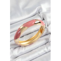 Pirinç Pembe Mineli Baklava Model Gold Renk Kadın Kelepçe TJ-BB7329