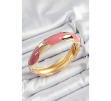 Pirinç Pembe Mineli Baklava Model Gold Renk Kadın Kelepçe - TJ-BB7329