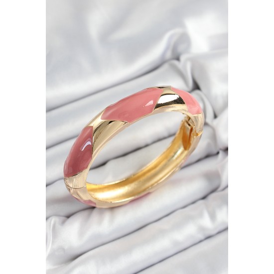 Pirinç Pembe Mineli Baklava Model Gold Renk Kadın Kelepçe - TJ-BB7329