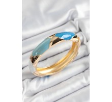 Pirinç Mavi Beyaz Mineli Baklava Model Gold Renk Kadın Kelepçe - TJ-BB7330