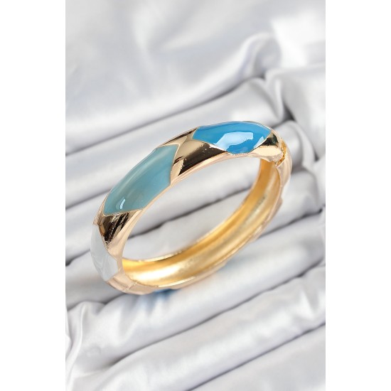 Pirinç Mavi Beyaz Mineli Baklava Model Gold Renk Kadın Kelepçe - TJ-BB7330