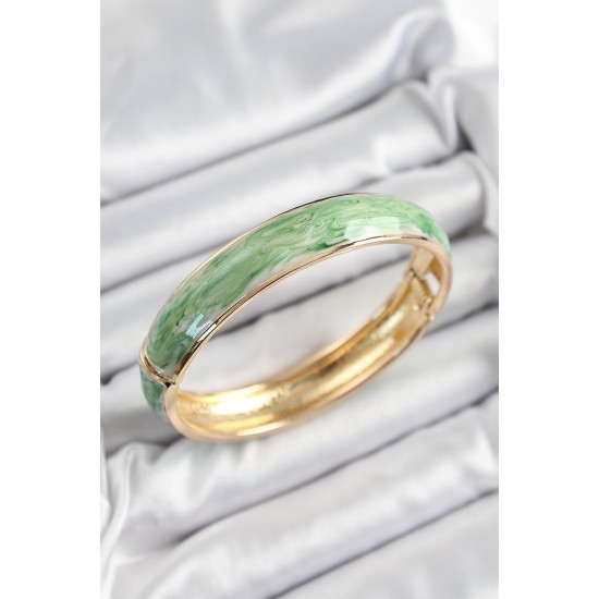 Pirinç Mavi Yeşil Mineli Mermer Desen Model Gold Renk Kadın Kelepçe - TJ-BB7332