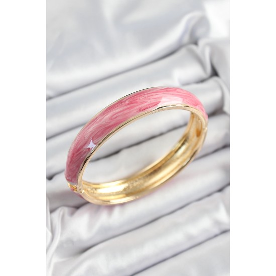 Pirinç Pembe Mineli Mermer Desen Model Gold Renk Kadın Kelepçe - TJ-BB7333