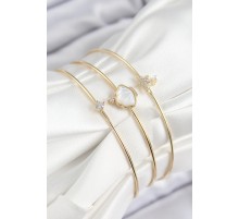 Pirinç Zirkon Taşlı İstiridye Ve Deniz Yıldızı Model Gold Renk Vip 3'lü Kadın Bileklik - TJ-BB7335