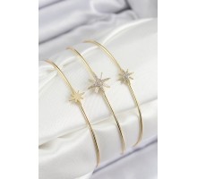 Pirinç Zirkon Taşlı Kutup Yıldızı Model Gold Renk Vip 3'lü Kadın Bileklik - TJ-BB7338