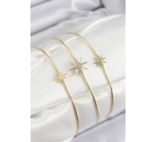 Pirinç Zirkon Taşlı Kutup Yıldızı Model Gold Renk Vip 3'lü Kadın Bileklik - TJ-BB7338