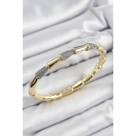 Pirinç Zirkon Taşlı Kemik Model Gold Renk Vip Kadın Bileklik - TJ-BB7339