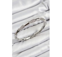 Pirinç Zirkon Taşlı Kemik Model Gümüş Renk Vip Kadın Bileklik - TJ-BB7340