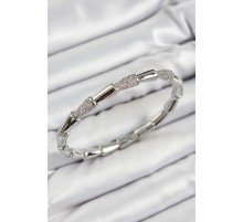 Pirinç Zirkon Taşlı Kemik Model Gümüş Renk Vip Kadın Bileklik - TJ-BB7340