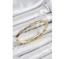 Pirinç Zirkon Taşlı Kemik Model Gold Renk Vip Kadın Bileklik - TJ-BB7341