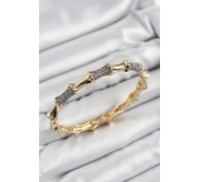 Pirinç Zirkon Taşlı Kemik Model Gold Renk Vip Kadın Bileklik - TJ-BB7342