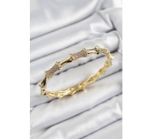 Pirinç Zirkon Taşlı Kemik Model Gold Renk Vip Kadın Bileklik - TJ-BB7344