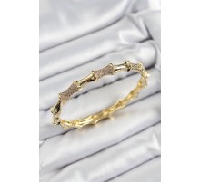 Pirinç Zirkon Taşlı Kemik Model Gold Renk Vip Kadın Bileklik - TJ-BB7344