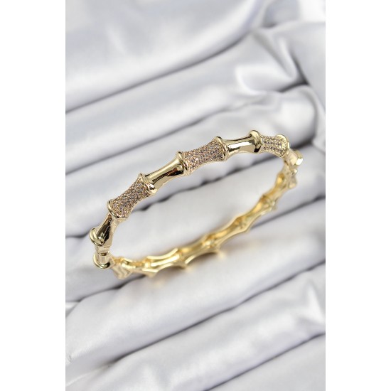 Pirinç Zirkon Taşlı Kemik Model Gold Renk Vip Kadın Bileklik - TJ-BB7344